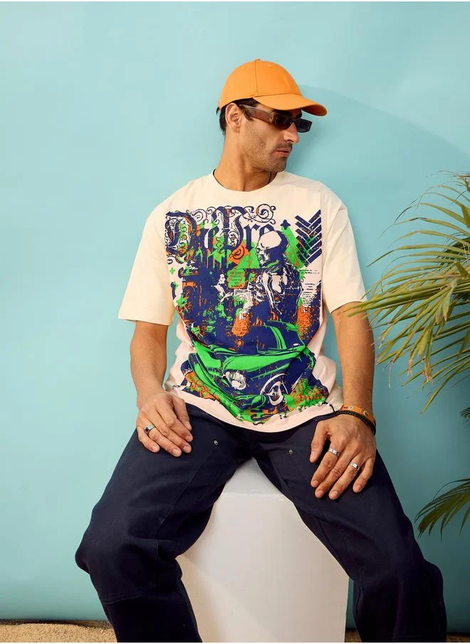 ماسكلن ساسافراس Car Graphic Print Oversized T-Shirt by Styli