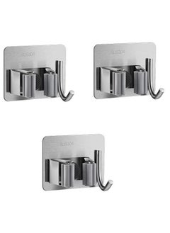 Rock Pow Broom Mop Holder with Hook 3 Pack, Self Adhesive Broom Gripper Wall Mount Mop Racks Holders for Home Organization  - Image 1