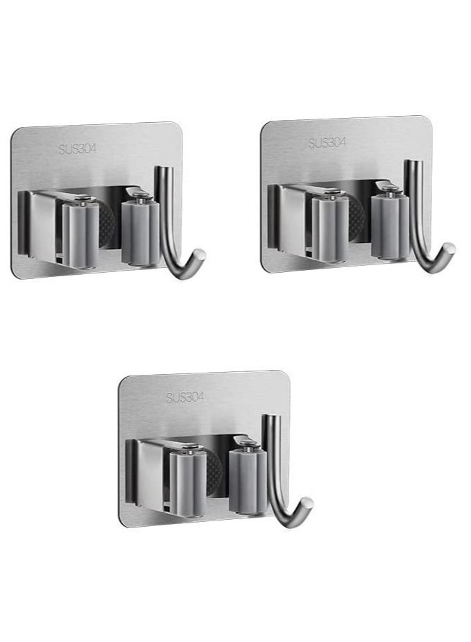 Rock Pow Broom Mop Holder with Hook 3 Pack, Self Adhesive Broom Gripper Wall Mount Mop Racks Holders for Home Organization - Image 1