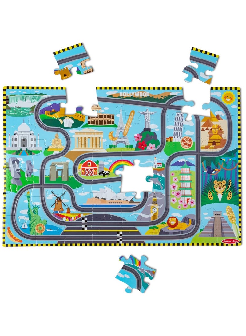 Melissa & Doug Melissa & Doug | Race Track Floor Puzzle & Play Set â€“ 48-Piece Jigsaw with 2 Wind-Up Cars | 3' x 2' Seaside Adventure Theme for Kids Ages 4+  - Image 2