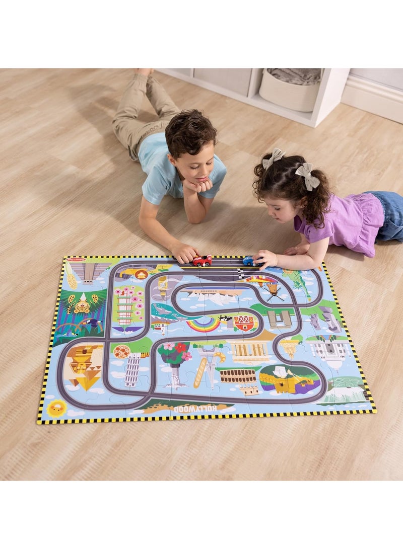 Melissa & Doug Melissa & Doug | Race Track Floor Puzzle & Play Set â€“ 48-Piece Jigsaw with 2 Wind-Up Cars | 3' x 2' Seaside Adventure Theme for Kids Ages 4+  - Image 5