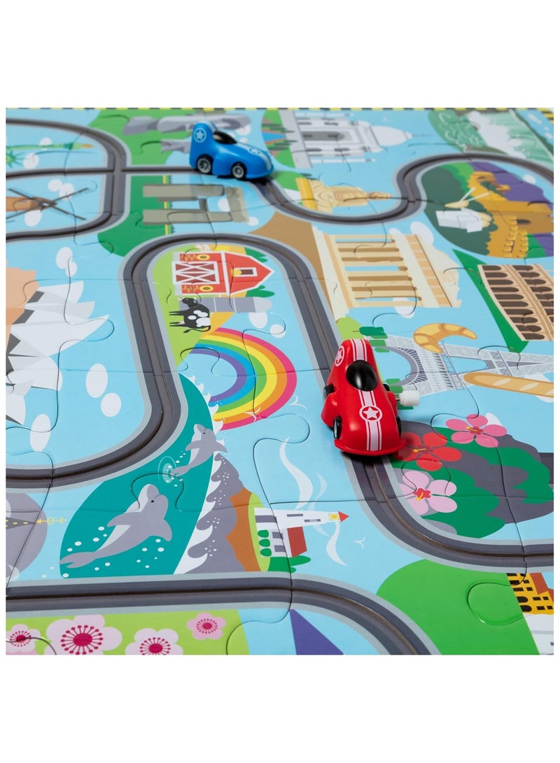 Melissa & Doug Melissa & Doug | Race Track Floor Puzzle & Play Set â€“ 48-Piece Jigsaw with 2 Wind-Up Cars | 3' x 2' Seaside Adventure Theme for Kids Ages 4+  - Image 4