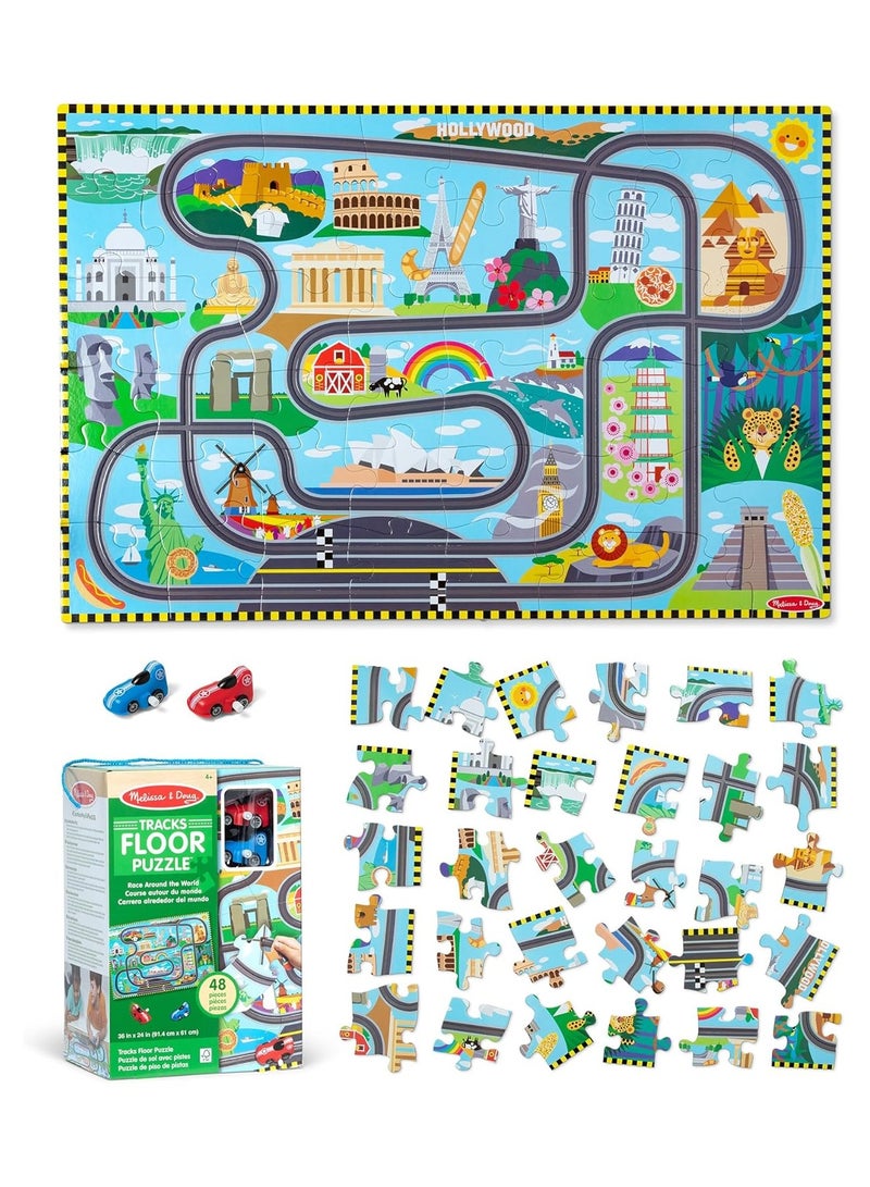 Melissa & Doug Melissa & Doug | Race Track Floor Puzzle & Play Set â€“ 48-Piece Jigsaw with 2 Wind-Up Cars | 3' x 2' Seaside Adventure Theme for Kids Ages 4+  - Image 3
