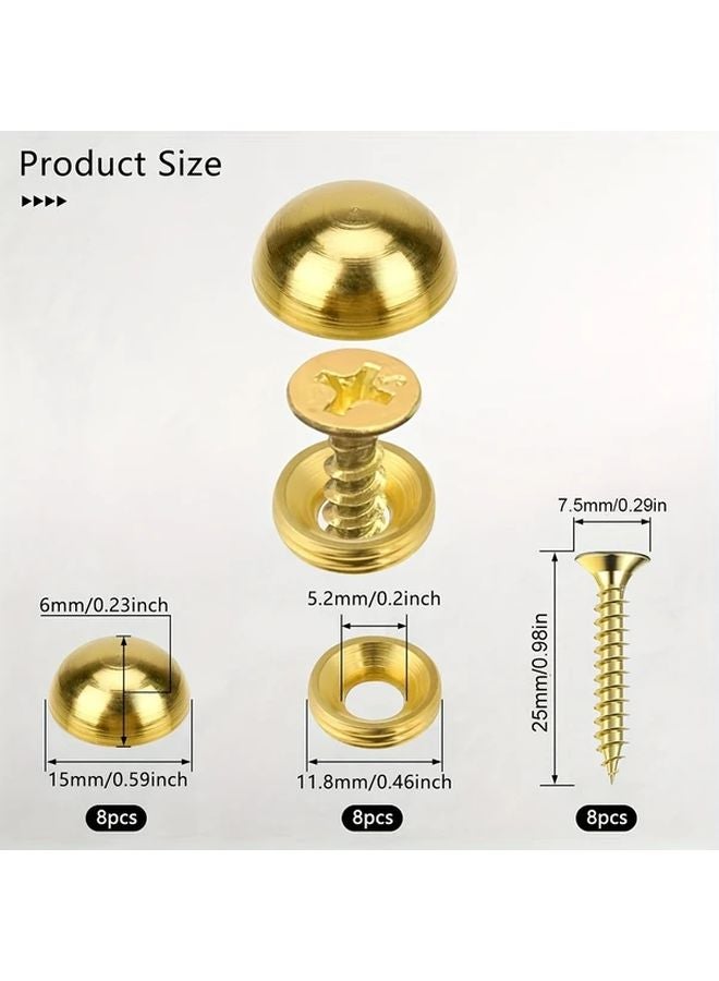 8pcs Golden Brass Decorative Screws With Caps Self Tapping Bolts For Upholstery Furniture - Image 3