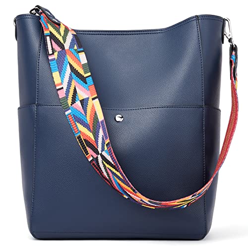 BROMEN Handbags for Women Bucket Bags Vegan Leather Purses and Handbags Crossbody Purse Navy - Image 1