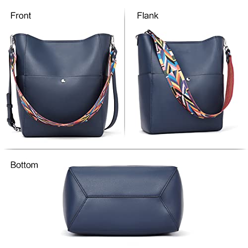 BROMEN Handbags for Women Bucket Bags Vegan Leather Purses and Handbags Crossbody Purse Navy - Image 2