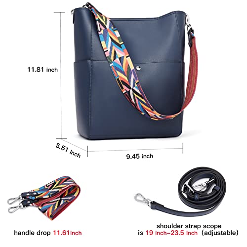BROMEN Handbags for Women Bucket Bags Vegan Leather Purses and Handbags Crossbody Purse Navy - Image 3