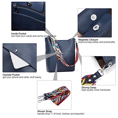 BROMEN Handbags for Women Bucket Bags Vegan Leather Purses and Handbags Crossbody Purse Navy - Image 5