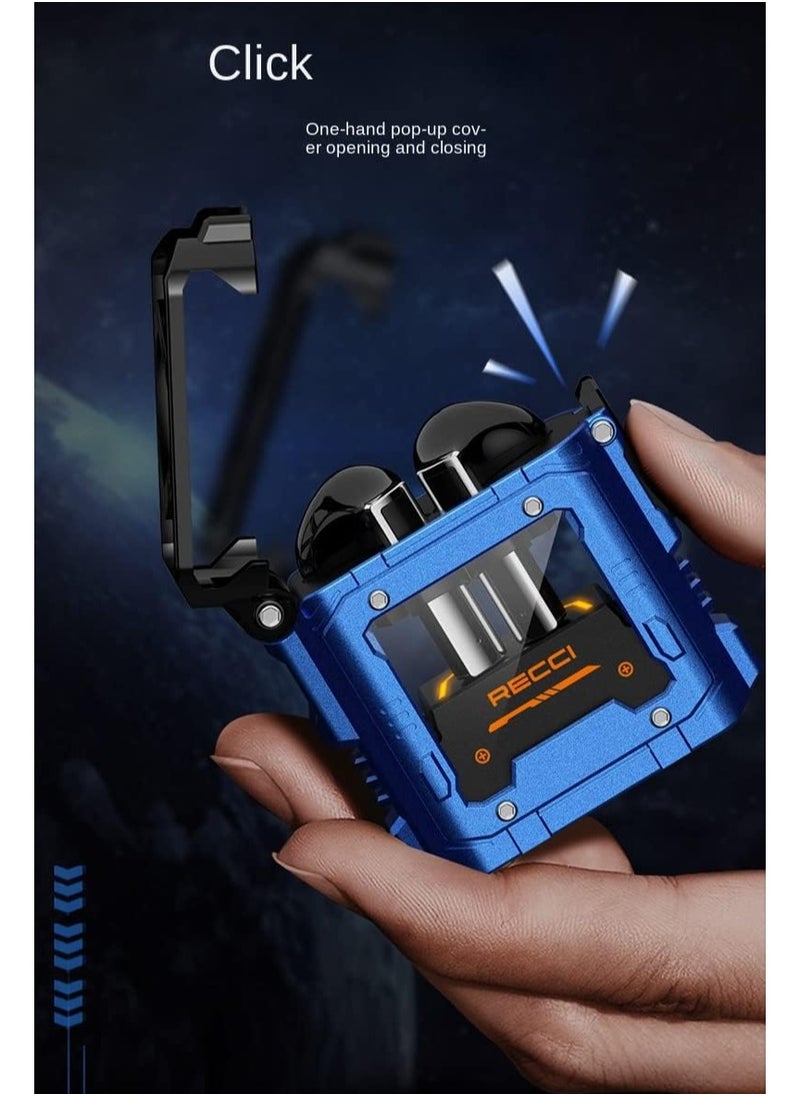 Recci Wandering Planet REP-W36 Wireless Earbuds – Bluetooth 5.3 TWS Headphones with Hi-Fi Sound, Heavy Bass, Noise Cancelling, 10m Range, 4.5H Playtime, Type-C Charging, Touch Control – Space Capsule Design (Blue)