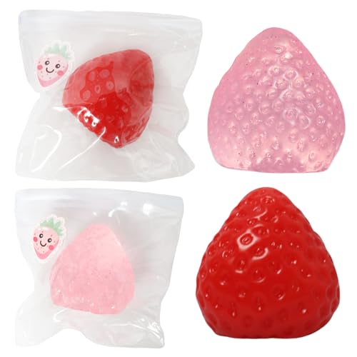 JIACAI 2pcs Squishy StrawberryCute Squeeze ToysKawaii Squishies PVC ToysStress Relieving Fur Ball OPP Packaging Gifts Fidget Toys for AnxietyRelaxation for Kids Adults 2pcs - Image 1