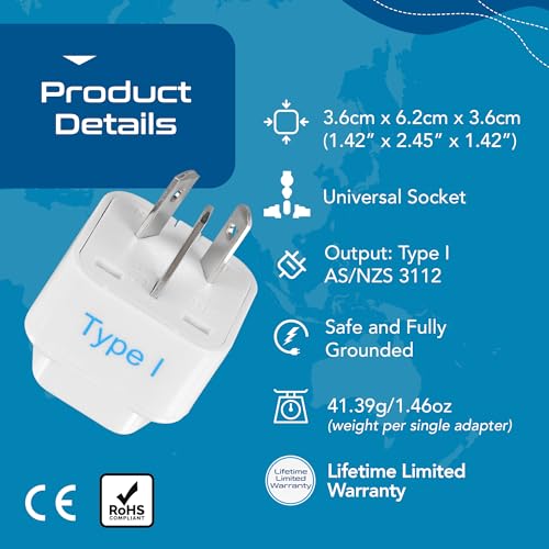 Ceptics India Australia, India To China, Australia, New Zealand & More - Type I - CE Certified - Rohs Compliant - White Adapter - 2 Pack - 5 Years Warranty - Image 4