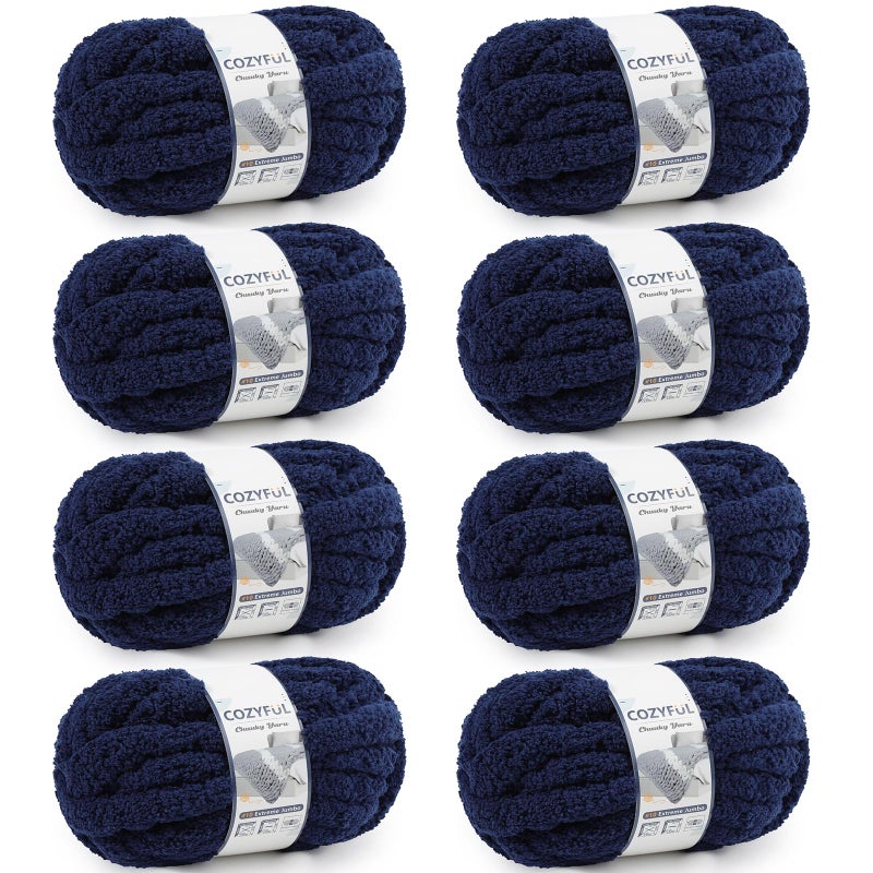 Cozyful Chunky Yarn for Hand Knitting - #10 Chunky Chenille Yarn, Jumbo Big Thick Chunky Yarns for Crocheting, Super Bulky Chunky Knit Blanket Yarns, 8 Skein (25 yds 8 oz Each Skein), Navy Blue - Image 1