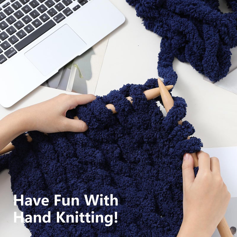 Cozyful Chunky Yarn for Hand Knitting - #10 Chunky Chenille Yarn, Jumbo Big Thick Chunky Yarns for Crocheting, Super Bulky Chunky Knit Blanket Yarns, 8 Skein (25 yds 8 oz Each Skein), Navy Blue - Image 5
