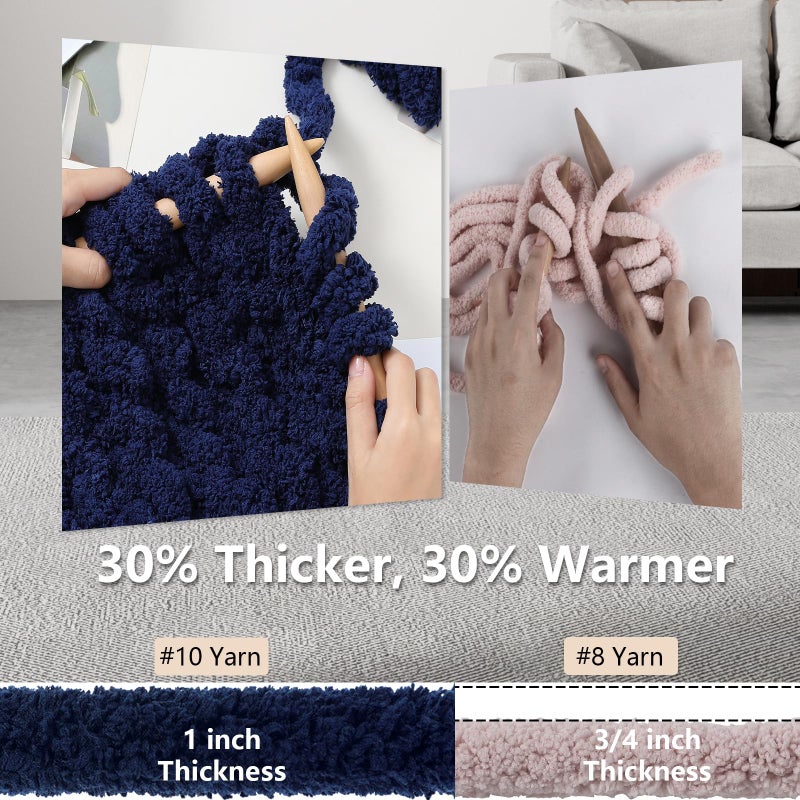 Cozyful Chunky Yarn for Hand Knitting - #10 Chunky Chenille Yarn, Jumbo Big Thick Chunky Yarns for Crocheting, Super Bulky Chunky Knit Blanket Yarns, 8 Skein (25 yds 8 oz Each Skein), Navy Blue - Image 3