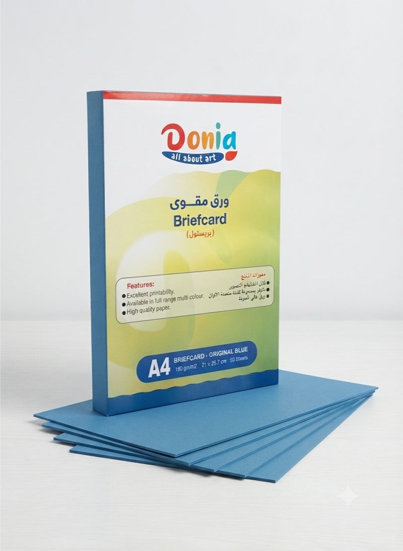 Donia Blue A4 Cardboard Paper, 180gsm, Pack of 50 Sheets - Image 1