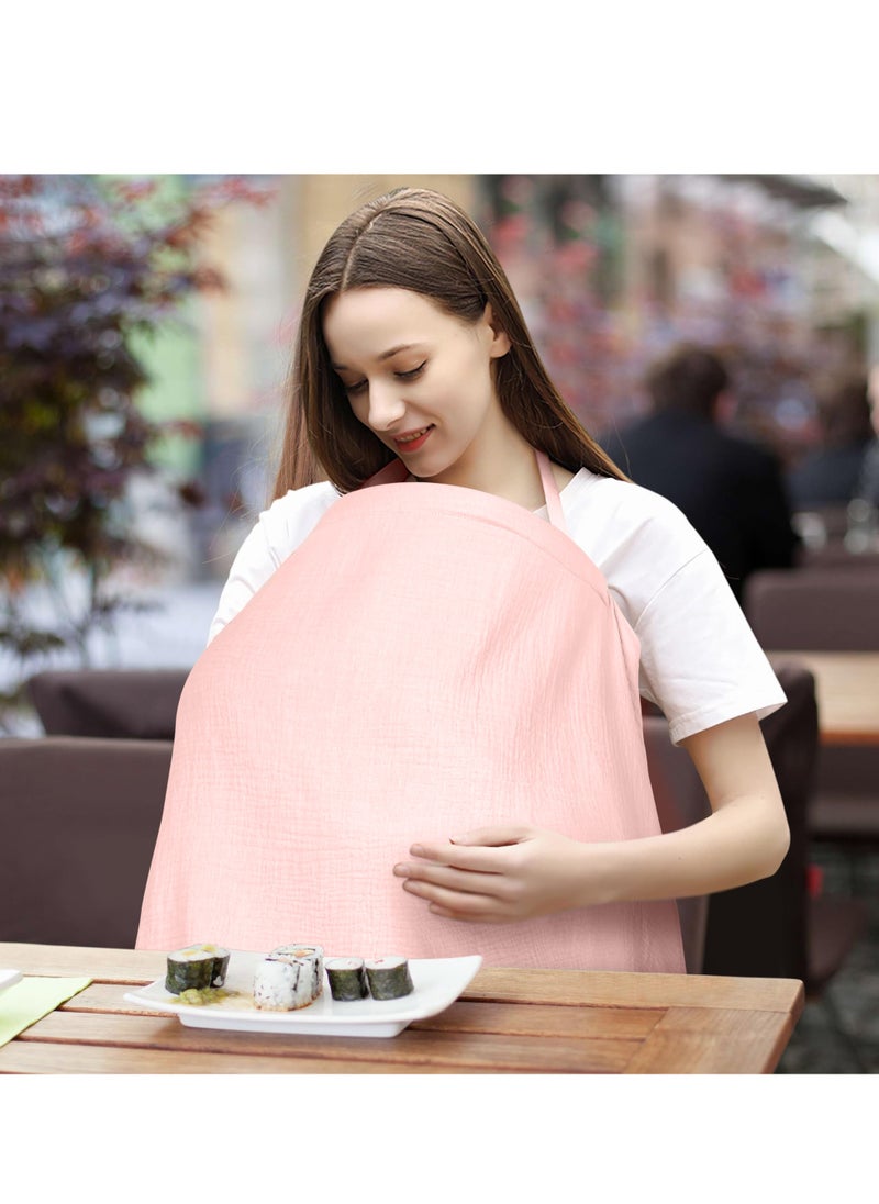 Bebiland Muslin Nursing Cover with Wooden Hoop, 100% Cotton Breastfeeding Cover, Soft and Breathable Privacy Nursing Apron for Mom (Pink)  - Image 5