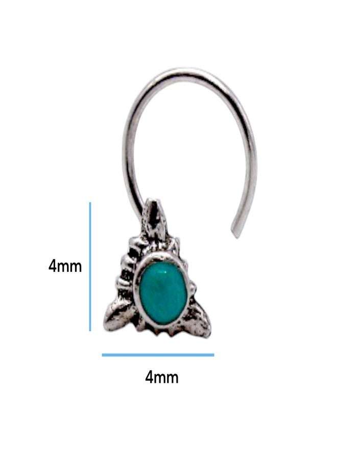 LBV 925 Sterling Silver Triangle Shape With Blue Stone Oxidized Nose Pin Wire for Womens and Girls - Image 5