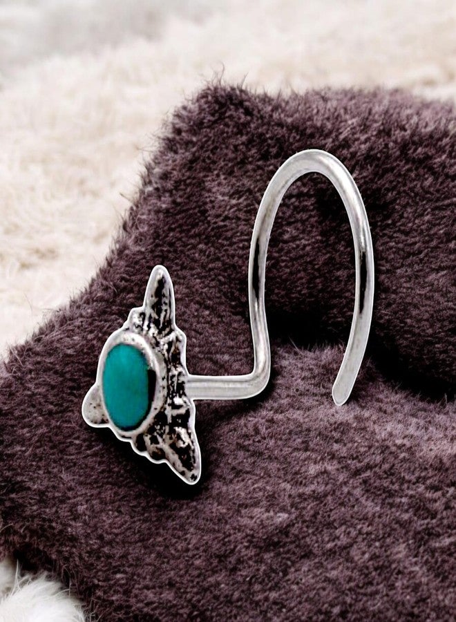 LBV 925 Sterling Silver Triangle Shape With Blue Stone Oxidized Nose Pin Wire for Womens and Girls - Image 2