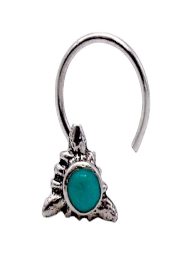 LBV 925 Sterling Silver Triangle Shape With Blue Stone Oxidized Nose Pin Wire for Womens and Girls - Image 1