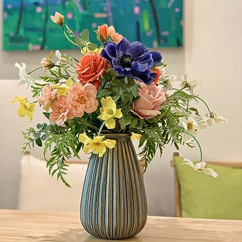 WAKISAKI Artificial Faux Flowers in Vase, Silk Flower Arrangement Artificial Floral Centerpiece, Table Centerpieces for Dining Room Home Decor Valentine's Day Gift (Spring) - Image 2