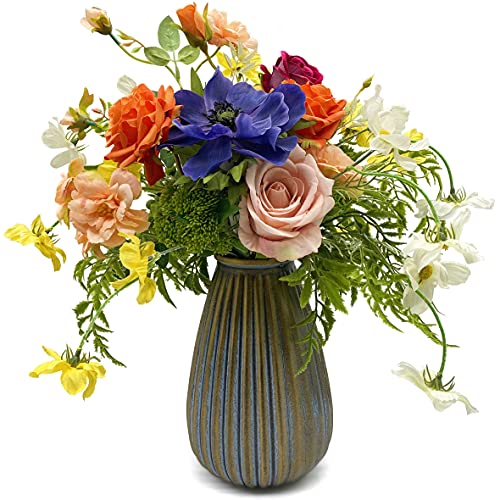 WAKISAKI Artificial Faux Flowers in Vase, Silk Flower Arrangement Artificial Floral Centerpiece, Table Centerpieces for Dining Room Home Decor Valentine's Day Gift (Spring) - Image 1