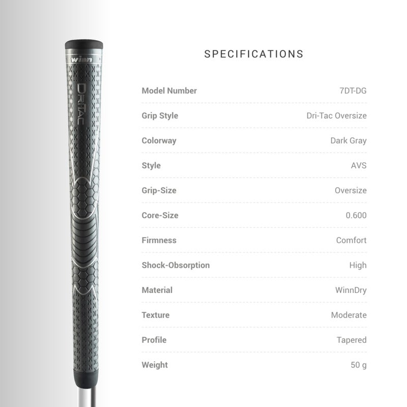 WINN DRI-TAC OVERSIZE Golf Grip, Non-Slip & Cushioned, Ultimate Comfort & Moisture-Wicking, Tackiness and Shock Absorption, Maximum Shock Absorption for Hand Fatigue Sufferers, AVS Tech, Lighter Grip Pressure, All-Weather Playability, Premium Polymer - Image 3