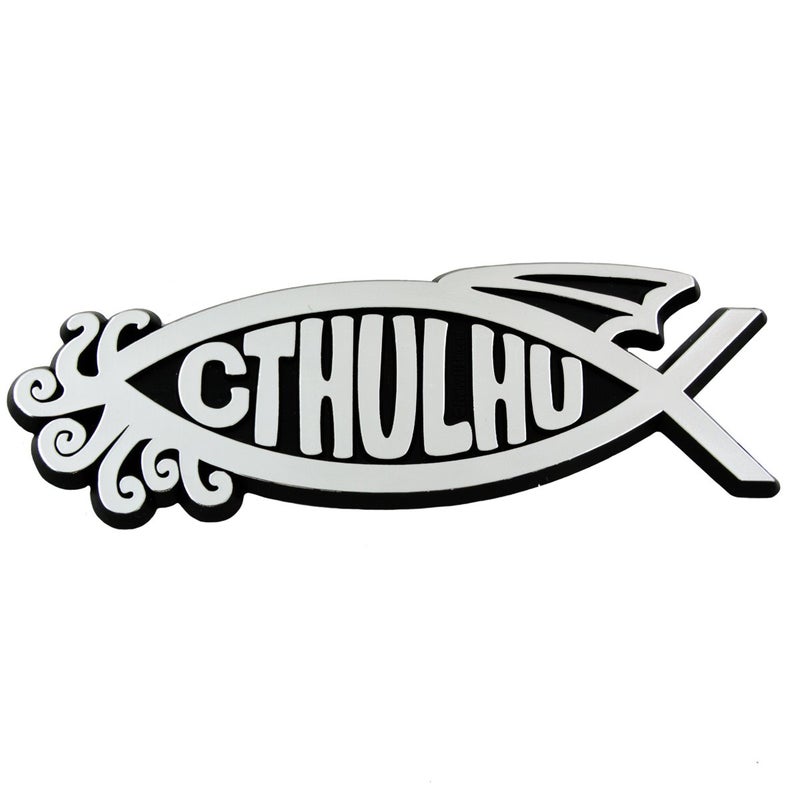 Cthulhu Fish Plastic Auto Emblem Silver5 14 x 2
