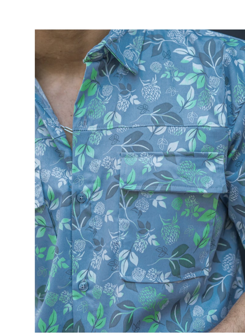 Maniac Maniac Mens All Over Printed Full Sleeve Blue Cotton Shirt  - Image 3