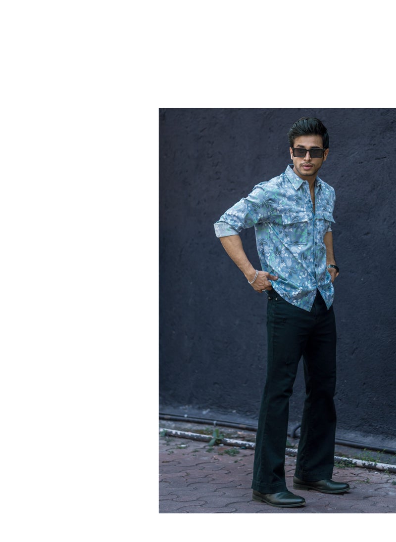 Maniac Maniac Mens All Over Printed Full Sleeve Blue Cotton Shirt  - Image 4