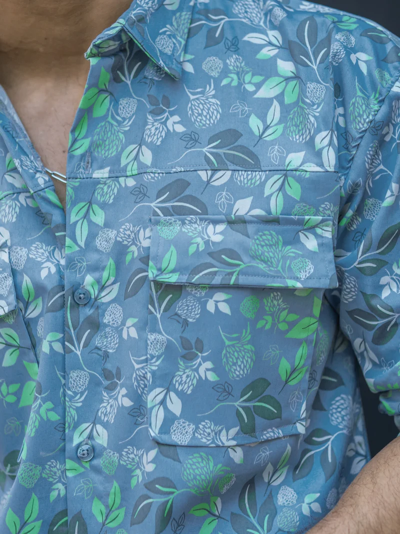 Maniac Maniac Mens All Over Printed Full Sleeve Blue Cotton Shirt