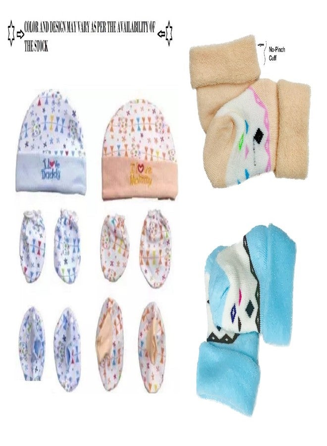 Wavva® Baby Boys Girls Multicolour Cap Booties Mittens Set of 2 and Baby Ankle Socks 2 Pair (0-6 Months) (Cap-2 Piece,Botty-2 Pair,Mittens-2 Pair,Socks-2 Pair) - Image 3