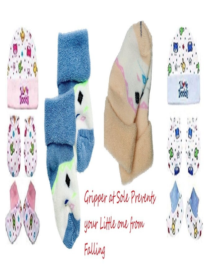Wavva® Baby Boys Girls Multicolour Cap Booties Mittens Set of 2 and Baby Ankle Socks 2 Pair (0-6 Months) (Cap-2 Piece,Botty-2 Pair,Mittens-2 Pair,Socks-2 Pair) - Image 2