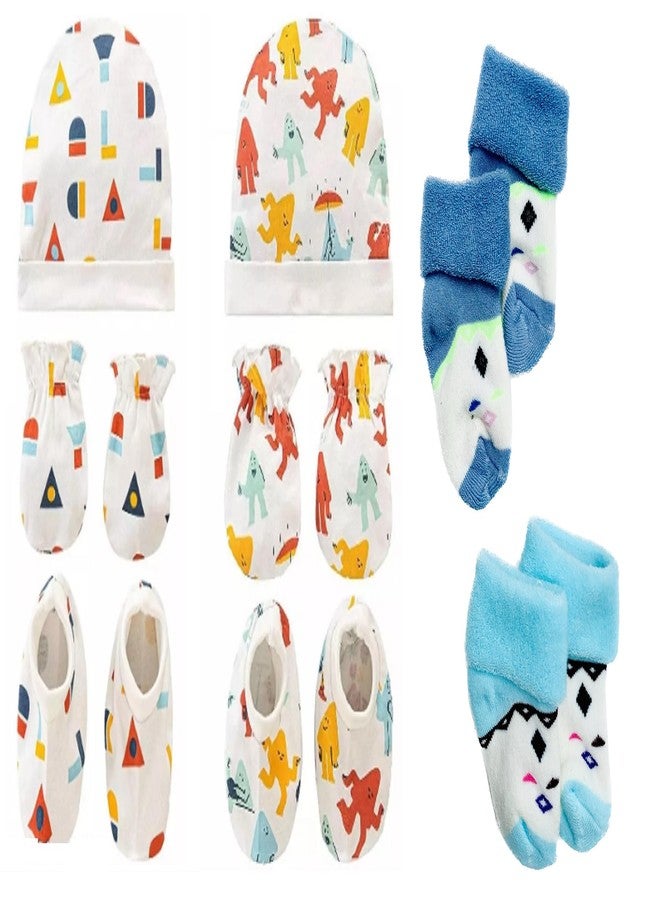 Wavva® Baby Boys Girls Multicolour Cap Booties Mittens Set of 2 and Baby Ankle Socks 2 Pair (0-6 Months) (Cap-2 Piece,Botty-2 Pair,Mittens-2 Pair,Socks-2 Pair) - Image 1