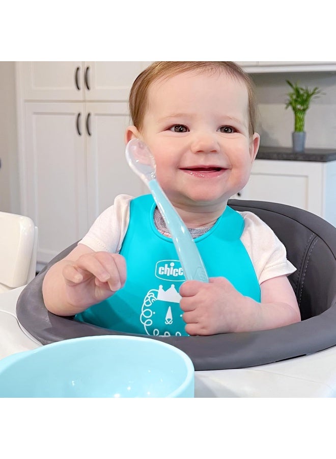 Chicco Easy Start Silicone Feeding Set | Dishes for Baby-Led Weaning | Suction Bowl | Adjustable Bib | Soft Spoon | BPA-Free | 3 Piece Set | 6m+ | Teal - Image 2