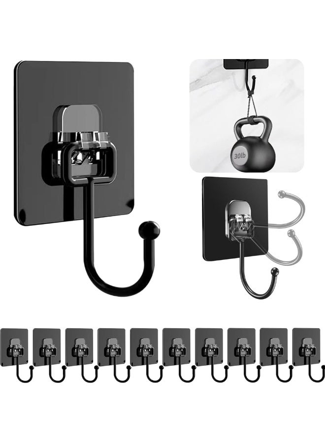 Edmile Strong Adhesive Hooks, 10-Pack No Drilling Wall Hooks for Hanging, Rustproof Self Adhesive Towel Hooks for Bathroom Kitchen Office, Heavy Duty Hold up to 10 lbs, Matte Black - Image 1