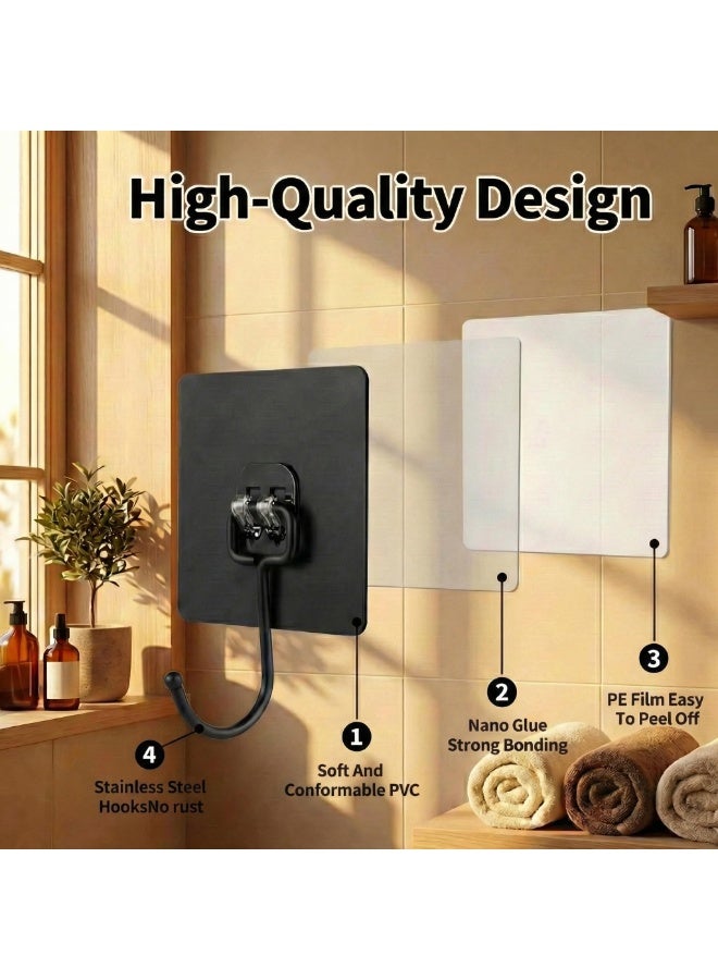 Edmile Strong Adhesive Hooks, 10-Pack No Drilling Wall Hooks for Hanging, Rustproof Self Adhesive Towel Hooks for Bathroom Kitchen Office, Heavy Duty Hold up to 10 lbs, Matte Black - Image 3