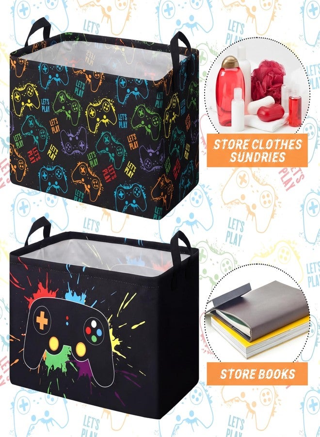 Yoande 2 Pcs Gamer Laundry Basket Hamper Foldable Rectangle Kids Laundry Baskets Boys Hamper Waterproof Game Joystick Storage Basket Clothes Toys Organizer for Boys Bedroom Gifts - Image 3