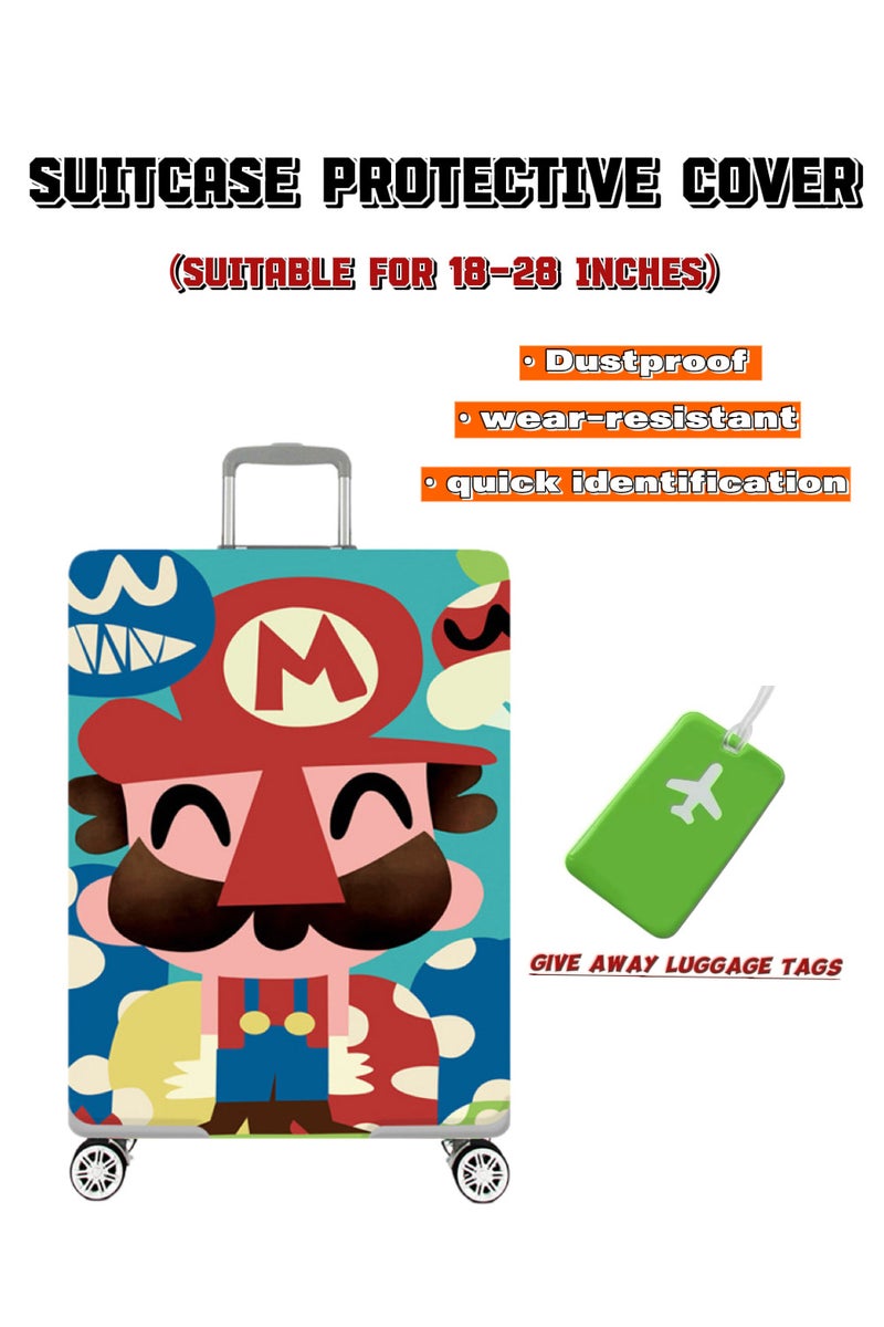 TNGames Vintage Color Stain-Resistant Patterns - Luggage Protector Cover Extra Thick & Highly Elastic Suitcase Protector Cover (Fits 26-28 Inch Luggage) + Free Macaron Apple Green PVC Luggage Tag | Dustproof & Scratchproof - Easy Airport Identification - Image 1