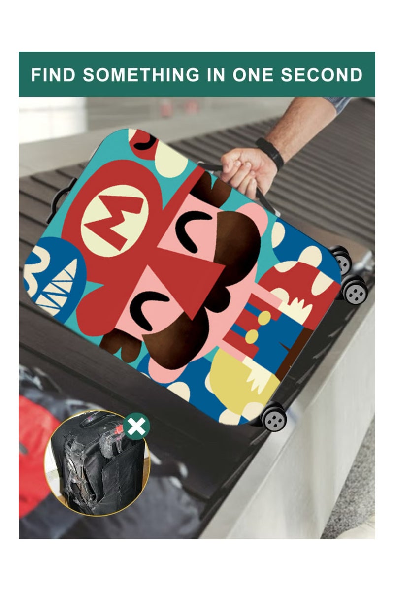 TNGames Vintage Color Stain-Resistant Patterns - Luggage Protector Cover Extra Thick & Highly Elastic Suitcase Protector Cover (Fits 26-28 Inch Luggage) + Free Macaron Apple Green PVC Luggage Tag | Dustproof & Scratchproof - Easy Airport Identification - Image 3