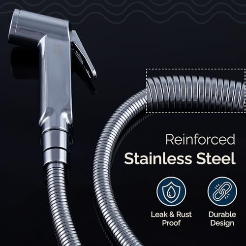 JAL Health Faucet Set for Toilet | Bathroom Accessories | Jet Spray for Toilet | ABS Health Faucet with 1 Meter Stainless Steel Flexible Hose Pipe & Wall Hook | Chrome Finish (Health Faucet) - Image 5