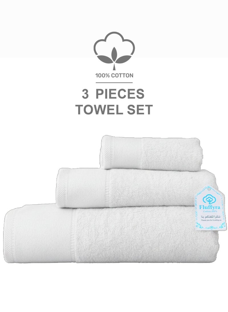 Fluffyra Luxury 3-Piece Cotton Towel Set – Face, Hand & Bath Towels – 100% Soft Cotton – Multi Colors - Image 1