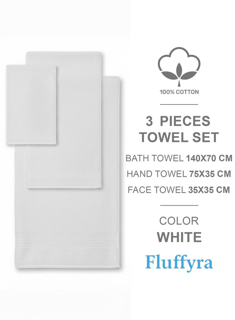 Fluffyra Luxury 3-Piece Cotton Towel Set – Face, Hand & Bath Towels – 100% Soft Cotton – Multi Colors - Image 2