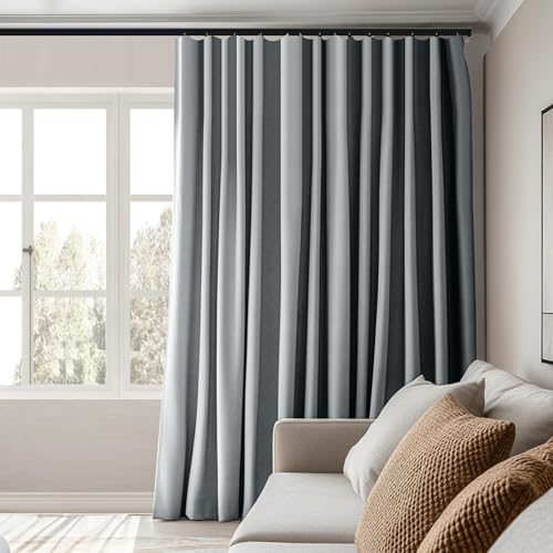 MaKefeile Room Divider Curtains Total Blackout Privacy Curtain Panel Room Thermal Insulated Noise Reduction Curtains for Bedroom Window Living Room Ceiling Track Curtain W 8.3 ft × H 8 ft Grey - Image 5