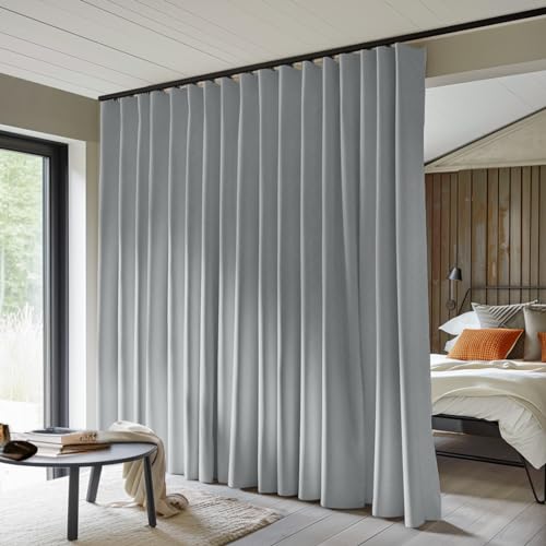 MaKefeile Room Divider Curtains Total Blackout Privacy Curtain Panel Room Thermal Insulated Noise Reduction Curtains for Bedroom Window Living Room Ceiling Track Curtain W 8.3 ft × H 8 ft Grey - Image 1
