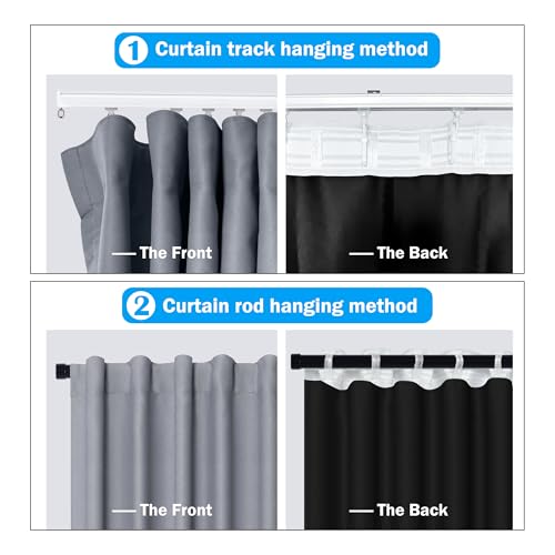 MaKefeile Room Divider Curtains Total Blackout Privacy Curtain Panel Room Thermal Insulated Noise Reduction Curtains for Bedroom Window Living Room Ceiling Track Curtain W 8.3 ft × H 8 ft Grey - Image 2