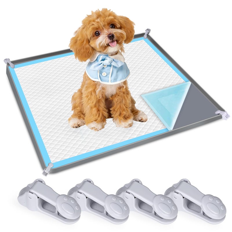phepetroll Dog Pee Pad Holder, Dog Potty Tray Silicone Puppy Pad Holder Tray Fits for 24" x 24" Training Pads, Puppy Potty Tray With 4 Clamps No Spill Raised Lip High Edge for Indoor Floor Protection (Dark Grey) - Image 1