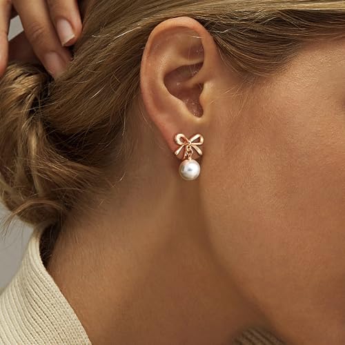 ORAZIO Clip On Earrings,Pearl Clip on Earrings for Women Long Pearl Drop Dangle Earrings,Lightweight Bow Heart CZ Clip On Hoop Earrings - Statement Fake Earrings Ear Clips Jewelry for Wedding Bridal - Butterfly Knot - Image 3