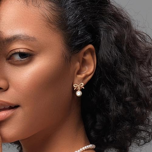 ORAZIO Clip On Earrings,Pearl Clip on Earrings for Women Long Pearl Drop Dangle Earrings,Lightweight Bow Heart CZ Clip On Hoop Earrings - Statement Fake Earrings Ear Clips Jewelry for Wedding Bridal - Butterfly Knot - Image 4
