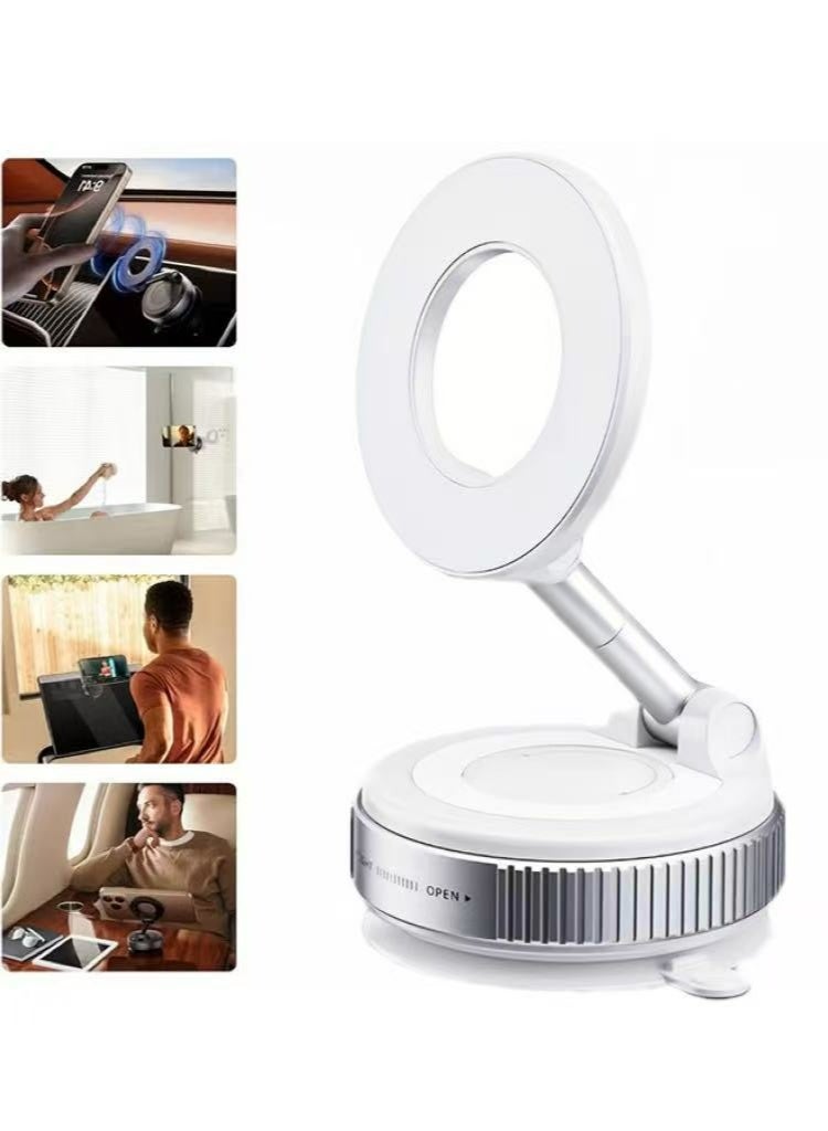 Magnetic Car phone holder, Ultra Vacuum Magnetic Suction Cup Phone Mount 360 ° Rotating Foldable Dashboard Car Cell Phone Holders, Universal for All Smartphones (White) - Image 1