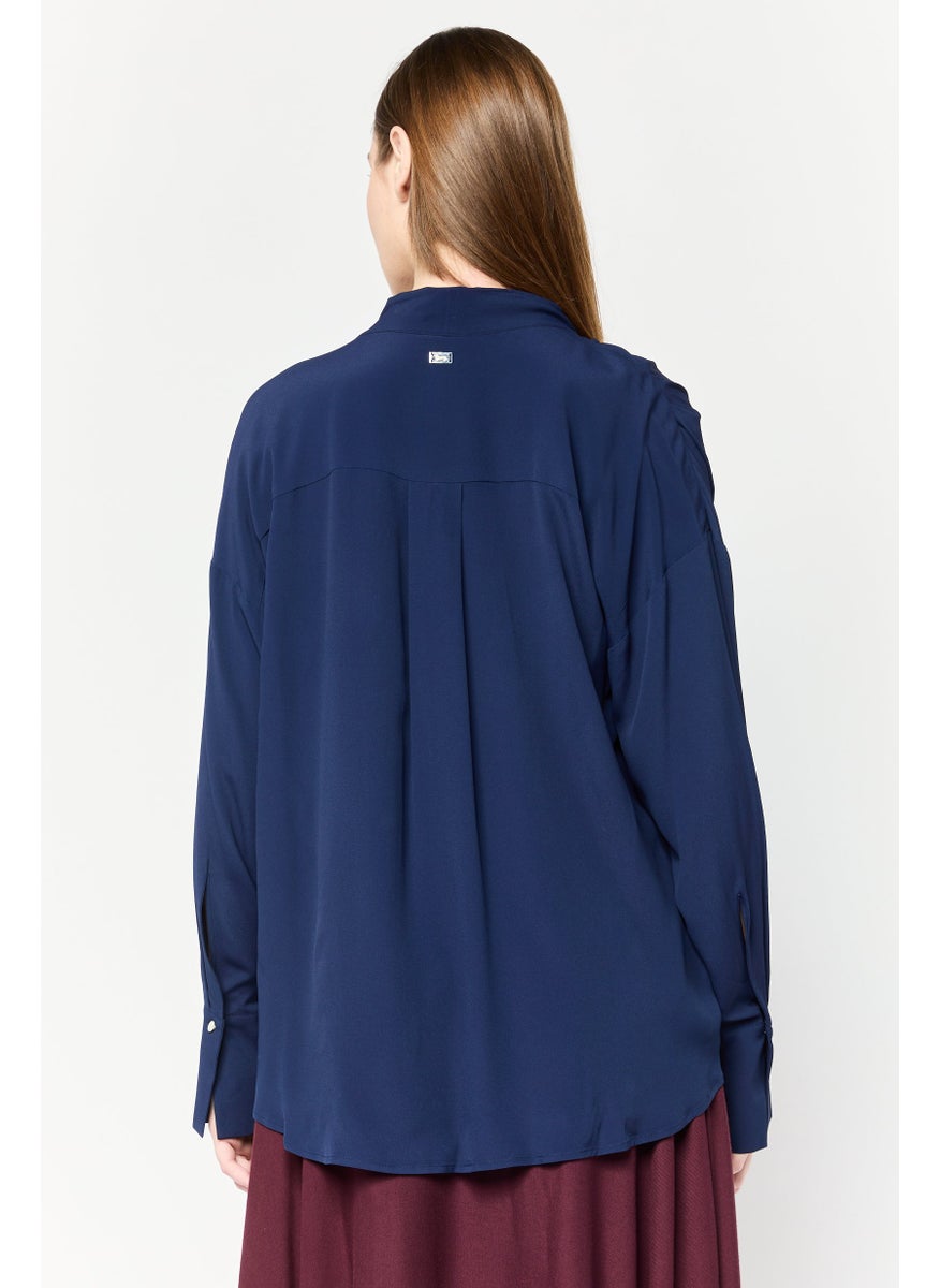 Harmont & Blaine Women V-Neck Plain Top, Navy  - Image 4